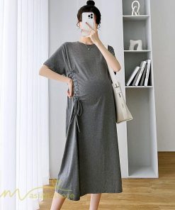 ワンピース | マタニティ妊婦服 レディース 無地 シンプル ゆったり 半袖 ゆるロングTシャツ クルーネック 薄手 マタニティウェア 夏 新作 お出かけ