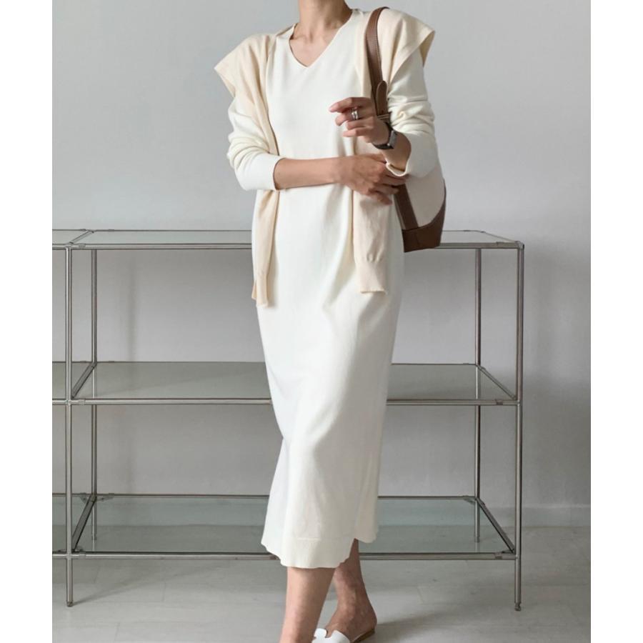 ニットワンピース | ワンピース 秋冬 ロングワンピース ミモレ丈 無地 ゆったり 体型カバー 柔らか 大人 長袖 20代30代 セーター Vネック アウター ニット 50代