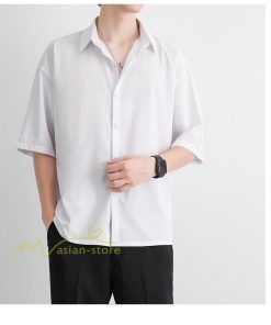 シャツ | 夏メンズ 半袖 涼感 落ち感 トップス 五分袖 前開き 開襟カジュアル男性 無地 かっこいい 上品 スリム 30代40代 大人 仕事 50代 夏服