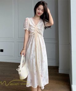 ミディアム | ワンピース レディース 着痩せ 上品 半袖 Aラインワンピース シフォン カジュアル 膝丈 きれいめ おしゃれ Vネック 上品 40代 30代 20代 サマーワンピース