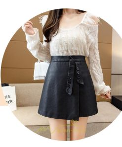 スカート | ミニレディース Aライン タイト フェイクレザー リボン ショート丈 カジュアル お出かけ 通勤 韓国風 2022秋冬 オシャレ 新作 着回し