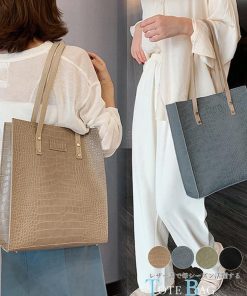 ハンドバッグ | クロコ 2way スクエアバッグ 肩かけバッグ 縦型 レディース 型押し レザーバッグ 手提げバッグ トートバッグ 縦長 A4