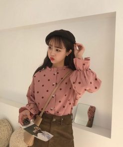 シャツ・ブラウス | 長袖ブラウス レディースシャツ 春物 夏服 羽織り 前開き 可愛い ドット柄 フレア トップス 綿麻 女の子 20代30代