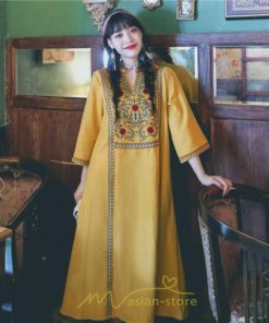 マキシ | 七分袖 ワンピース 綿麻ワンピース ロングワンピース レディース 夏秋 Aライン ゆったり 体型カバー おしゃれ きれいめ 休み 旅行 お出かけ 上品 刺繍 リゾート