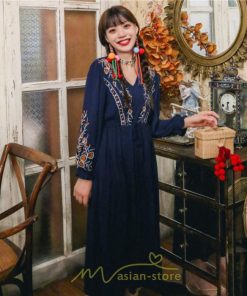 マキシ | ロングワンピース レディース ワンピ 夏 秋 長袖 可愛い 部屋着 リゾート Vネック 綿麻 花柄 高見え 旅行 20代30代40代 エスニック風 細見え レトロ風 お泊り