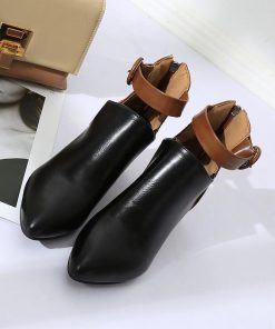 ショートブーツ | 大きいサイズレディース チャンキーヒール ポインテッドトゥ 太ヒール 合皮ブーツ バックファスナー ブーツ 黒ブーツ バイカラー ミドルヒール