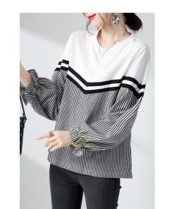 シャツ・ブラウス | ドッキングブラウス レディース シャツ 長袖 秋物 トップス 切り替え ブラウスシャツ 異素材 秋コーデ ロングスリーブ スリム 長袖Tシャツ チェック柄 無地