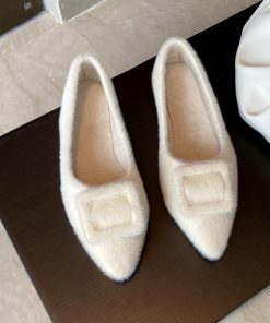 ショートブーツ | もこもこ温かい パンプス 綿毛 靴 ぺたんこ靴 大人 シューズ レディース 通勤 浅口