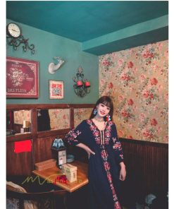 マキシ | ワンピース レディース 40代 春秋 キレイめ マキシ丈ワンピース 綿麻 リネンワンピ Vネック 刺繍 リボン付き アウター カジュアル 着痩せ ルームウェア デート