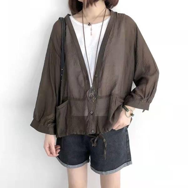 カーディガン | レディース UVカットー 初秋 秋新作 コーデ 冷え防止 羽織 ボタン Vネック 無地 長袖 7色 フリーサイズ かわいい 春 夏 秋 透け感 体型カバー