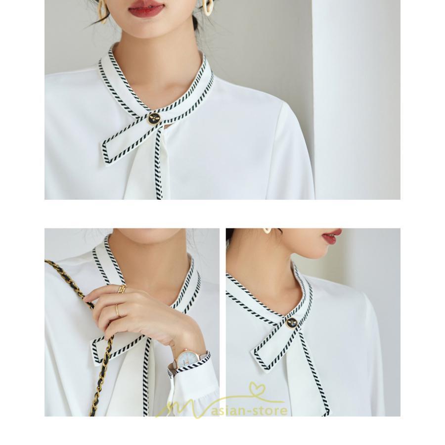 シャツ・ブラウス | ブラウス レディース 長袖 50代 白 シャツ ゆったり トップス きれいめ フォーマル 上品 フェミニン 高品質 20代 スカーフタイ 40代 通勤 シフォン OL 30代