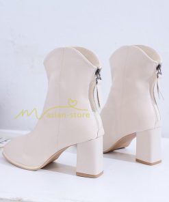 ショートブーツ | ブーティー ブーツ レディース シューズ 靴 太ヒール チャンキーヒール 合皮ブーツ PUブーツ くつ 春秋冬 美脚 黒靴 後ろファスナー 大人