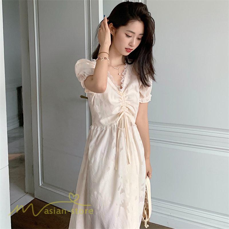 ミディアム | ワンピース レディース 着痩せ 上品 半袖 Aラインワンピース シフォン カジュアル 膝丈 きれいめ おしゃれ Vネック 上品 40代 30代 20代 サマーワンピース