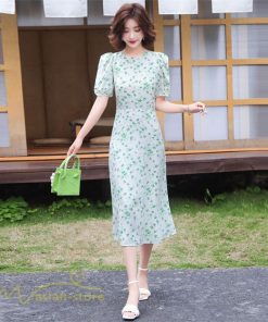 ミディアム | サマーワンピース レディース 着痩せ 半袖 花柄 ワンピース バックファスナー ワンピース 膝丈 ミディアムワンピース 上品 通勤通学 30代 上品 40代 お出かけ