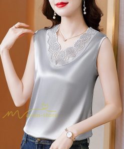 キャミソール タンクトップ | レディース トップス タンクトップ ノースリーブ 無地 『襟元レースデザインタンク』 Ｖネック Ｖネックタンク 春 インナー 20代30代40代50代 カジュアル 着痩せ