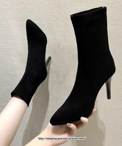 ブーツ | ハイヒール 10cmヒール 黒 レディース ポインテッドトゥ ピンヒール パンプス スエード調 可愛い おしゃれ 靴 秋 通勤 冬 美脚 高級感