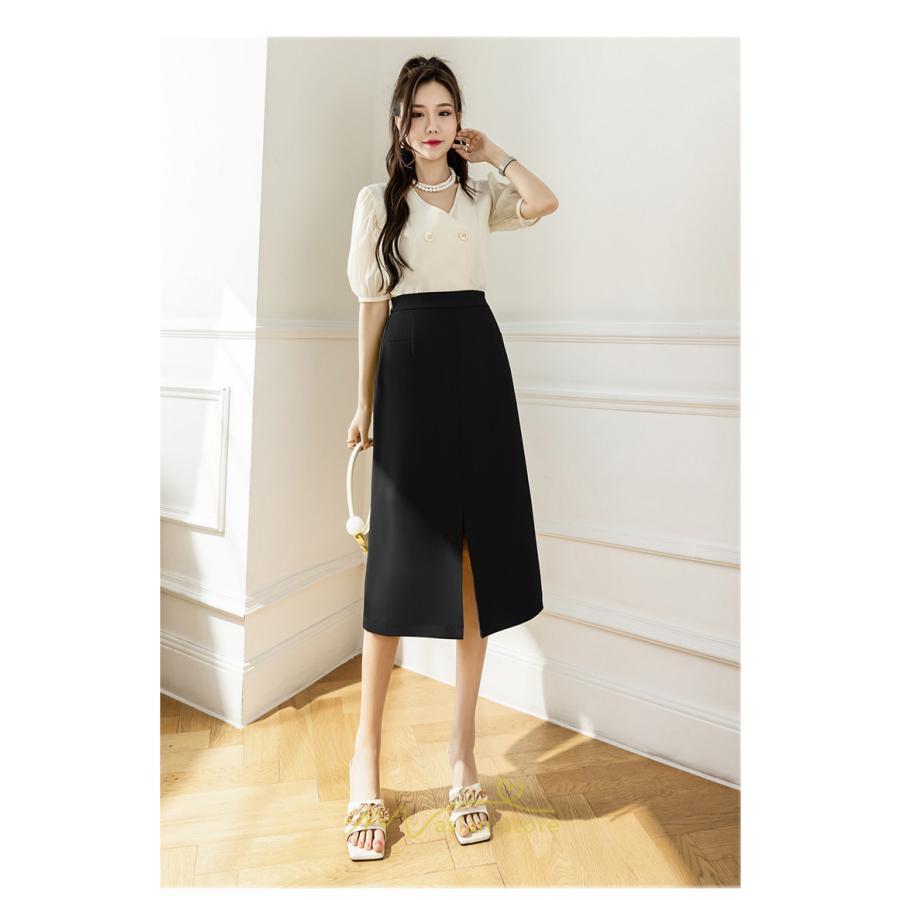 スカート | ボトムス 膝下 スリット ひざ下 Aライン ウエストゴム 楽 大人 きれいめ 20代 30代 40代 サイドチャック 通勤 上品 ビジネス オフィス