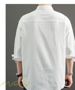 シャツ | 夏メンズ 麻 綿 カジュル 7分丈 カッコイイ ワイドゆったり 夏コーデ 新作 サマー風 スタンドカラー 日常感 無地 5XL ボタン 上品 大きいサイズ