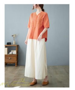 tシャツ・カットソー | Tシャツ ブラウス レディース Vネック カジュアル エレガント 半袖 30代 40代 カットソー 夏新作 おしゃれ 大きいサイズ 体型カバー コットン 麻混 ゆったり