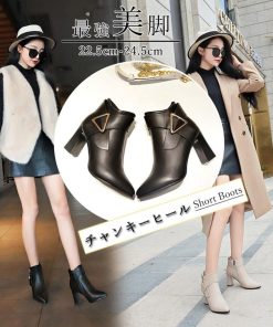 パンプス | ポインテッドトゥ ショートブーツ レディース チャンキーヒール ブーツ サイドファスナー ブーティ 太ヒール 歩きやすい