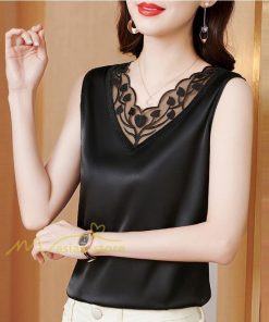 キャミソール タンクトップ | レディース トップス タンクトップ ノースリーブ 無地 『襟元レースデザインタンク』 Ｖネック Ｖネックタンク 春 インナー 20代30代40代50代 カジュアル 着痩せ