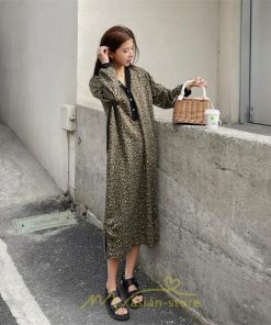 マキシ | レオパードワンピース 秋 レディース ヒョウ柄 Vネック ワンピース ロングワンピース 長袖ワンピース 大人 ゆったり 裾スリット 秋冬 30代40代50代 大きいサイズ