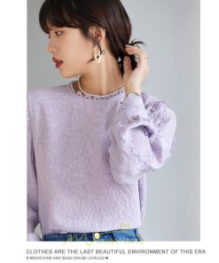 シャツ・ブラウス | ブラウス 秋 秋服 レディース 無地 長袖 ゆったり シンプル トップス 丸襟 上品 フェミニン 高品質 高級感 50代 30代 紫 40代 20代