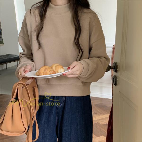 パーカー | 長袖トレーナー レディース トップス 無地 可愛い トレーナー 新作 長袖 スウェット モックネック ハイネック 秋冬 お出かけ コーデ カジュアル ゆったり