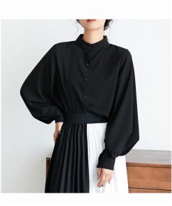 シャツ・ブラウス | 長袖ブラウス レディースシャツ トップス 無地 可愛い シフォンシャツ 春物 夏服 羽織り 前開き ボタン パフスリーブ 発表会 20代30代40代 大人 オフィス