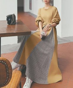 ワンピース | ロング春 異素材フレアワンピ