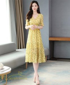 ミディアム | ワンピース Aライン レディース 着痩せ 上品 カジュアル Vネック カジュアル 春 夏 花柄 きれいめサマー ワンピース 通勤 通学 ソフト 膝丈 大人 お出かけ