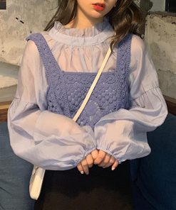 透かし編みトップス | タンクトップ スクエアネック ビスチェ