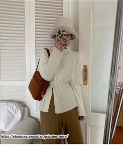 ニット・セーター | カットソー ニット レディース リブニット 長袖 秋冬 春 トップス スリム ストレッチ インナー 無地 長袖カットソー 長袖ニット 通学通勤 着痩せ プルオーバー