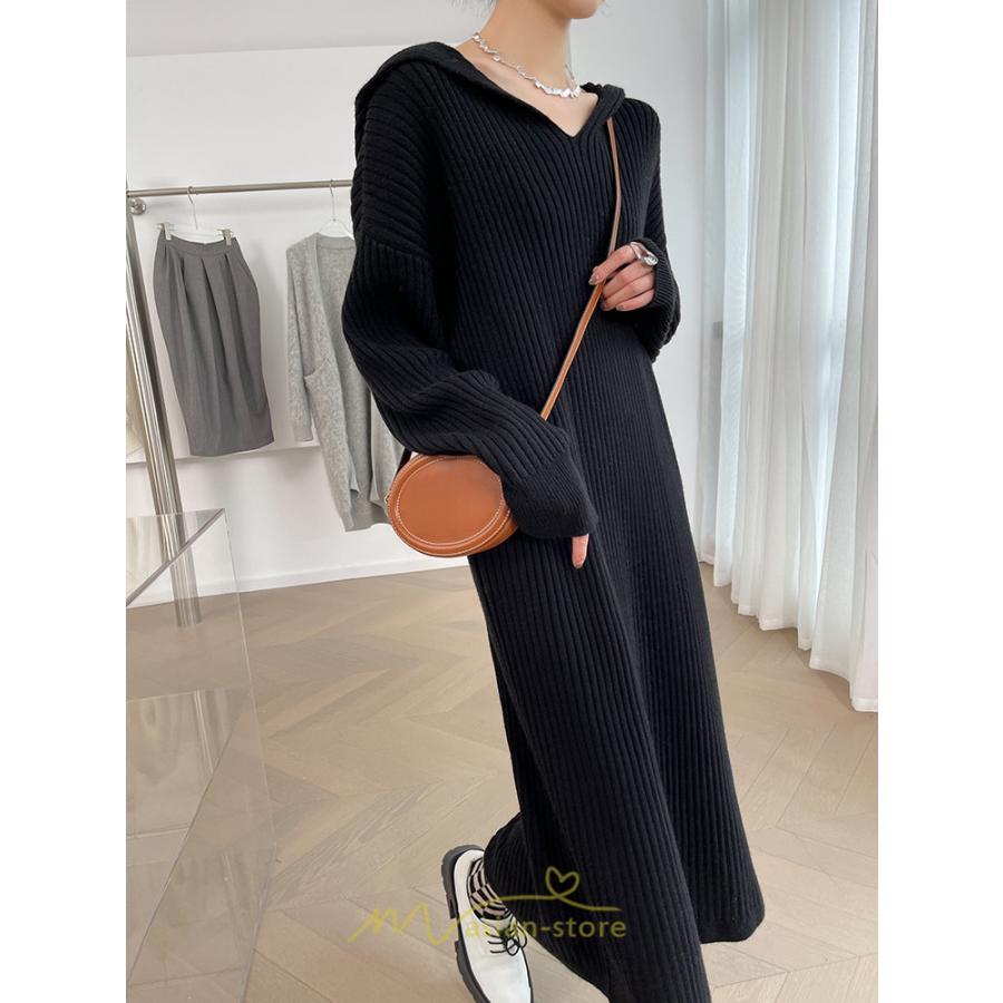 ニットワンピース | ワンピース 春 春服 レディース 長袖 ゆったり 秋 冬 ロング丈 可愛い おしゃれ 韓国風 着痩せ お出かけ 暖か 体型カバー 韓国ファッション
