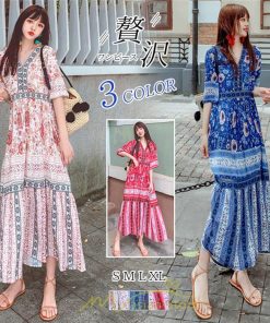 マキシ | ワンピース ロングワンピース エスニックワンピース コットン リゾートワンピース ワンピ 半袖 大人 夏 ゆったり リゾート お出かけ 普段使い きれいめ