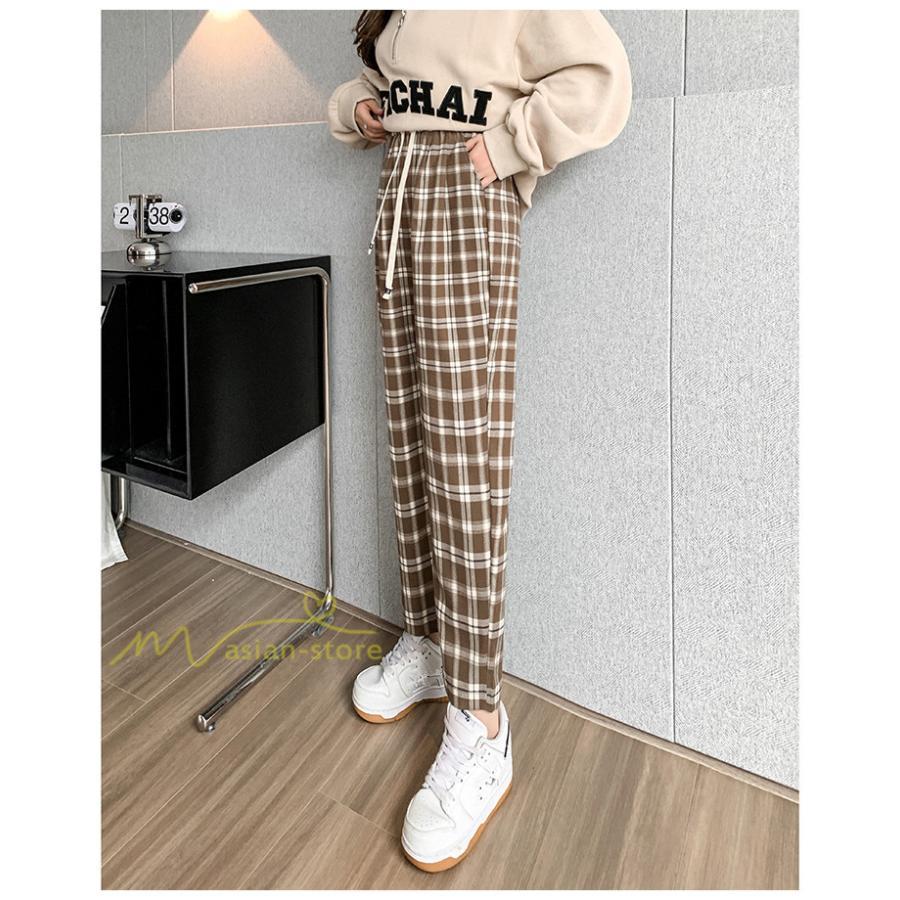 ワイドパンツ | レディース パンツ ゆったり 秋冬 コーデ カジュアル チェック柄 20代 30代 着痩せ 体型カバーロング丈 お出かけ ウエストゴム 50代 40代