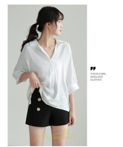 シャツ・ブラウス | レディース シャツ ブラウス 夏コーデ 上品 Vネック 華奢見え 着痩せ オフィス 七分袖 白 ライトグリーン 無地 ビジネス リクルート 日常 おしゃれ 事務服