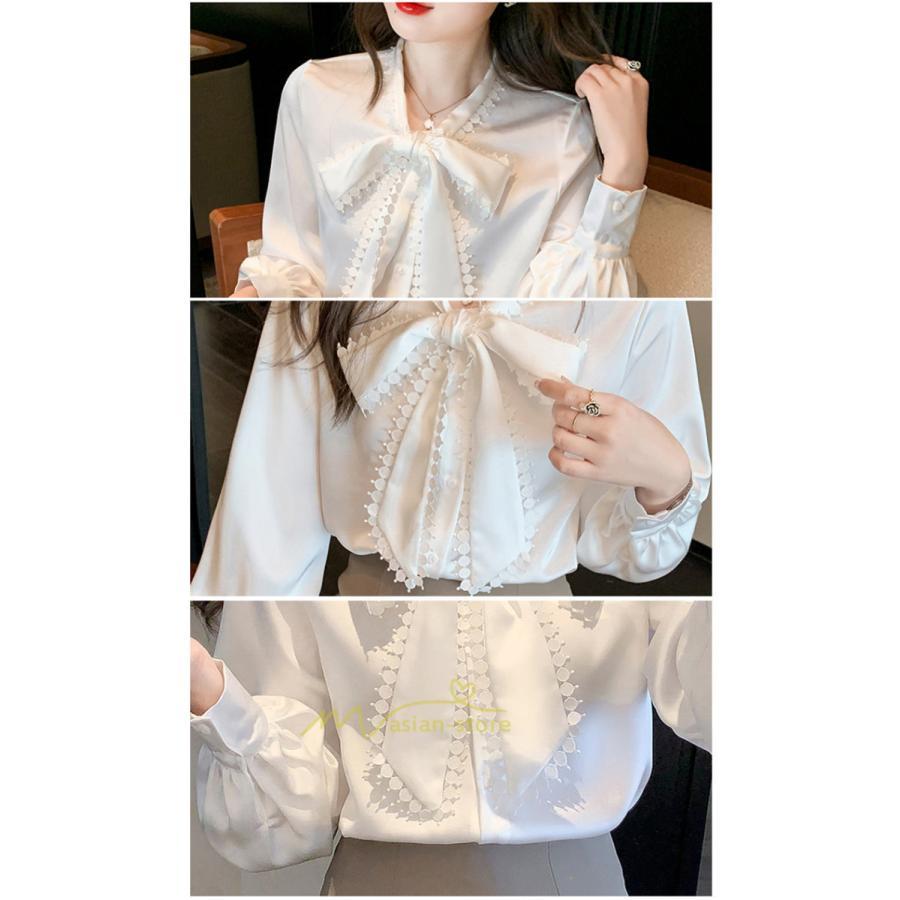 シャツ・ブラウス | ボウタイ リボン ブラウス シャツ リボンシャツ レディース 長袖 白 トップス 無地 大人 女性 ビジネス 入学式 卒業式 ママ 着回し 通勤 通学 カジュアル