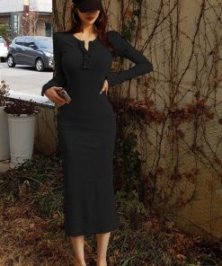 ワンピース | ニット秋冬 30代40代 レディース リブニット 長袖 セクシー ロングタイトスリムフィット きれいめワンピ