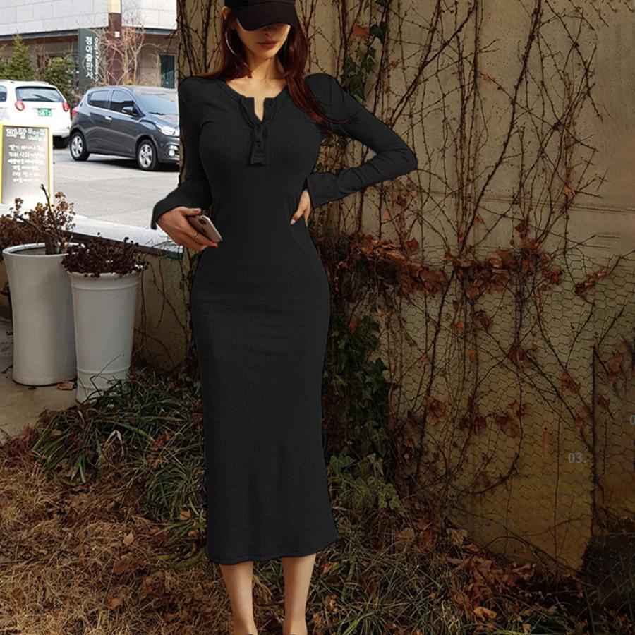 ワンピース | ニット秋冬 30代40代 レディース リブニット 長袖 セクシー ロングタイトスリムフィット きれいめワンピ