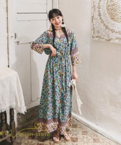 マキシ | マキシワンピース 春 夏 秋 レディース ワンピース 旅行 7分袖 カジュアル ロングワンピース 40代 花柄 旅行着 ゆったり 20代30代 Aラインワンピース お出かけ