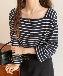 ｔシャツ・カットソー | 長袖 Tシャツ カットソー レディース シャツ 袖 ストライプ 韓国ファッション トップス 通勤通学 カジュアル 着回し 上品 夏物 ゆったり お出かけ 20代30代40代