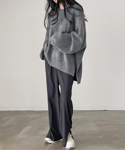 ニット・セーター | ニット レディース 秋冬 厚手 トップス セーター 秋服コーデ 長袖 パフスリーブ ボリューム感 スリット ゆったり 30代 上品 無地 大人 ニットセーター 大きめ