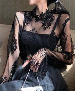 透かし編みトップス | トップス インナー ブラウス 長袖 レディース ネック シースルー