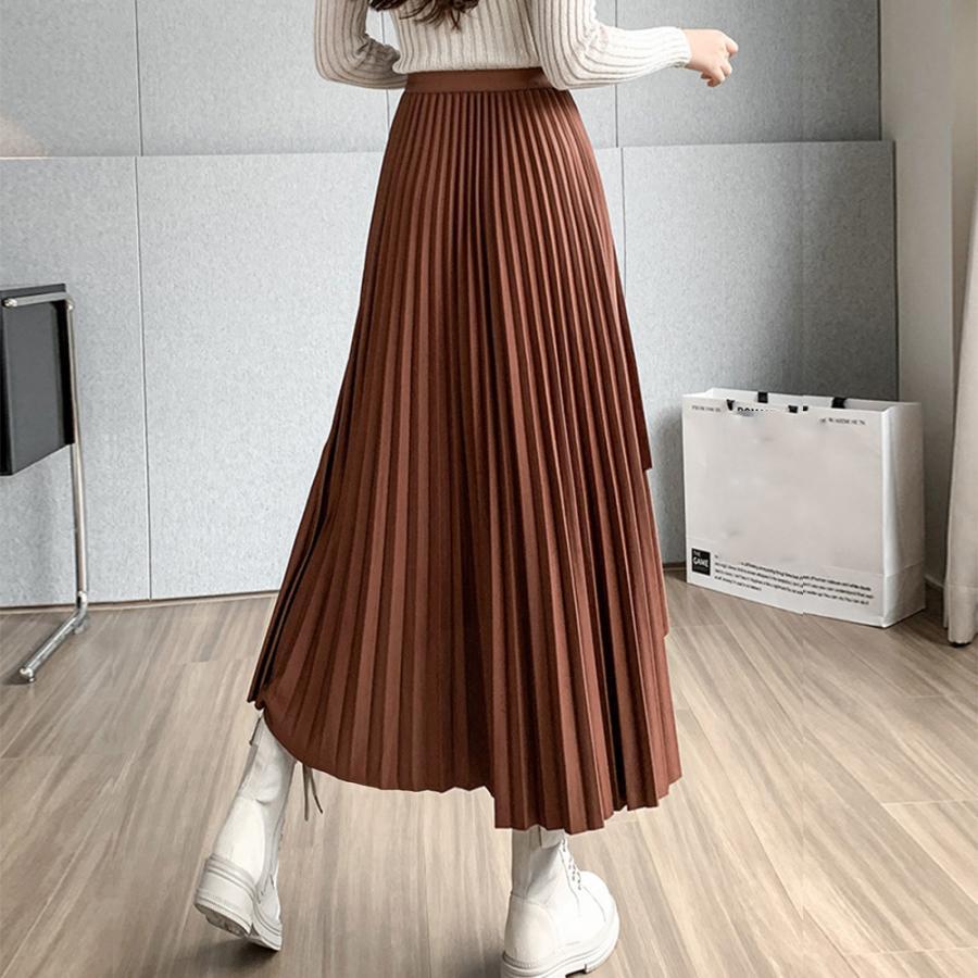 ロングスカート | 不規則裾 プリーツスカート ハイウエスト