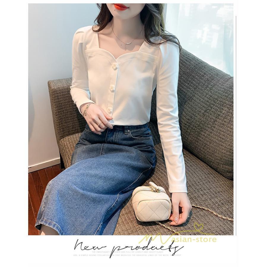 tシャツ・カットソー | ショート丈Tシャツ レディース 長袖Tシャツ カットソー タイト スリム 無地 トップス 綿 秋物 可愛い 小さい 通学通勤 20代30代 インナー 綿Tシャツ