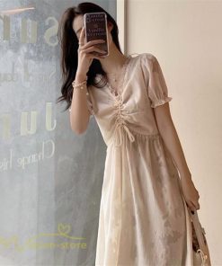 ミディアム | ワンピース レディース 着痩せ 上品 半袖 Aラインワンピース シフォン カジュアル 膝丈 きれいめ おしゃれ Vネック 上品 40代 30代 20代 サマーワンピース