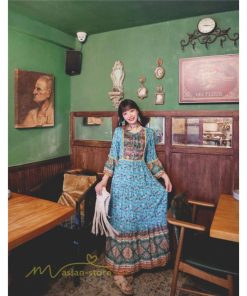 マキシ | ワンピース 長袖 レディース ロング丈 コットン Aライン ゆったり 体型カバー 大人 可愛い ナチュラル 春 夏 秋 海外旅行 フェミニン 着痩せ Vネック エスニック