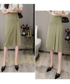 スカート | タイトボタン 膝下 ミディアム丈 ミモレ丈 キレイめ プリーツ通勤通学 ビジネス OL オフィス 春夏秋 2022新作 20代30代40代 着回し 無地人気