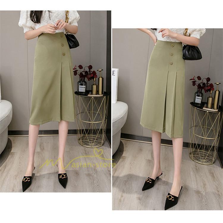 スカート | タイトボタン 膝下 ミディアム丈 ミモレ丈 キレイめ プリーツ通勤通学 ビジネス OL オフィス 春夏秋 2022新作 20代30代40代 着回し 無地人気